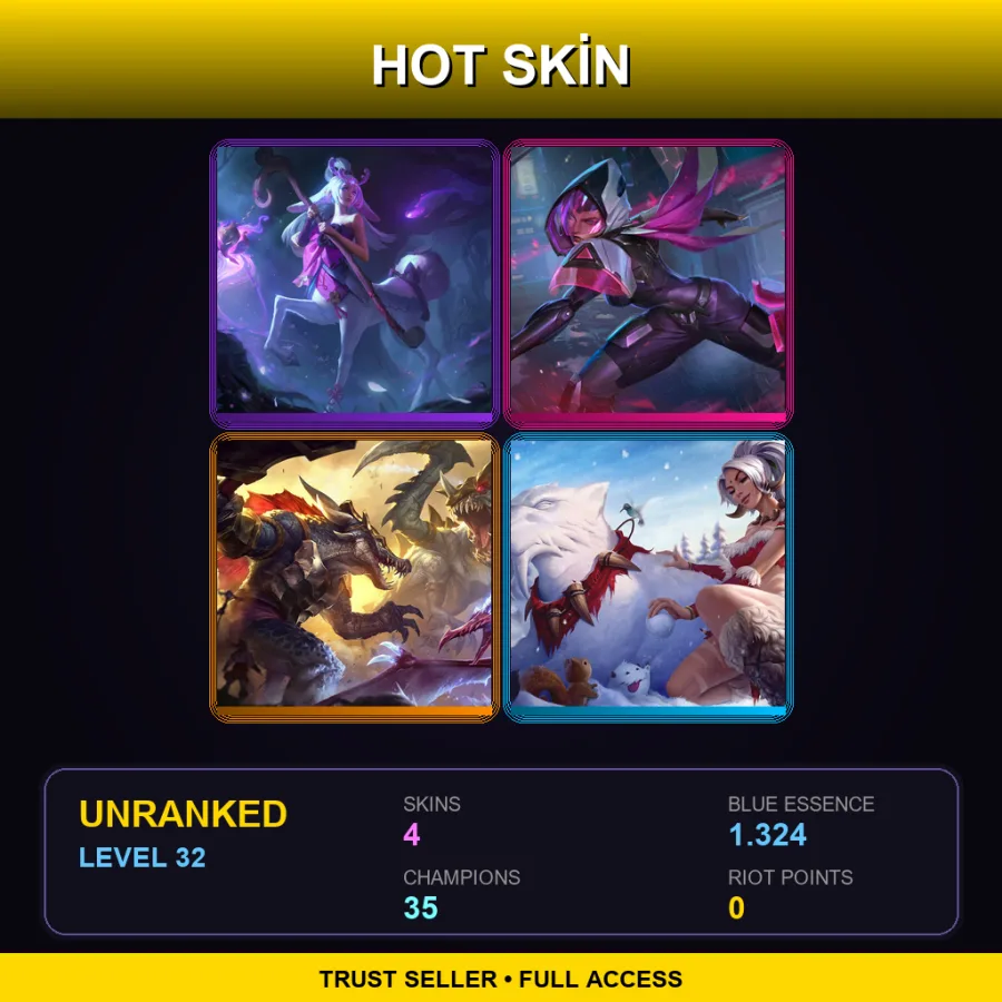 NA | Lv32 | Unranked | 4 Skin | 35 Champ — LoL account