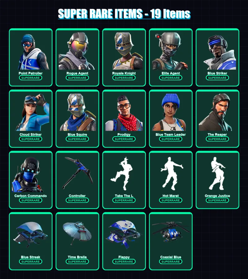 [PS4/PS5/XBOX/PC] | Point Patroller | Rogue Agent | Royale Knight | Elite Agent | Blue Striker | 74 skin | 83 pickaxe | 77 emote | 85 glider | Lv121 — Fortnite account