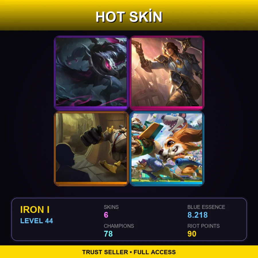 EUW | Old God Warwick | King Viego | Definitely Not Blitzcrank | Fuzz Fizz | 6 Skin | 78 Champ | Iron I | Lv44
