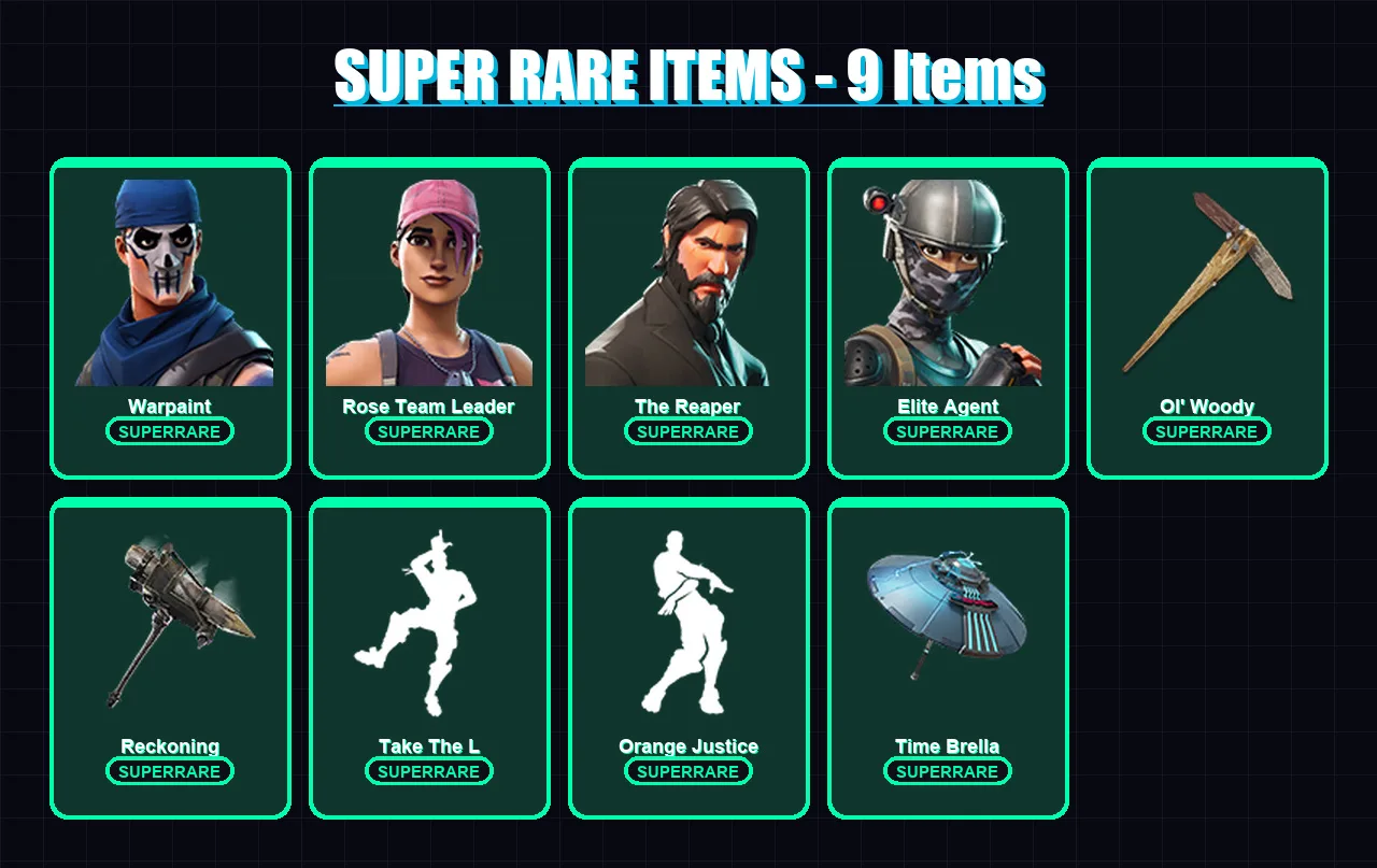 [PC/XBOX] | Warpaint | Rose Team Leader | The Reaper | Elite Agent | Omega | 43 skin | 49 pickaxe | 40 emote | 48 glider | Lv525