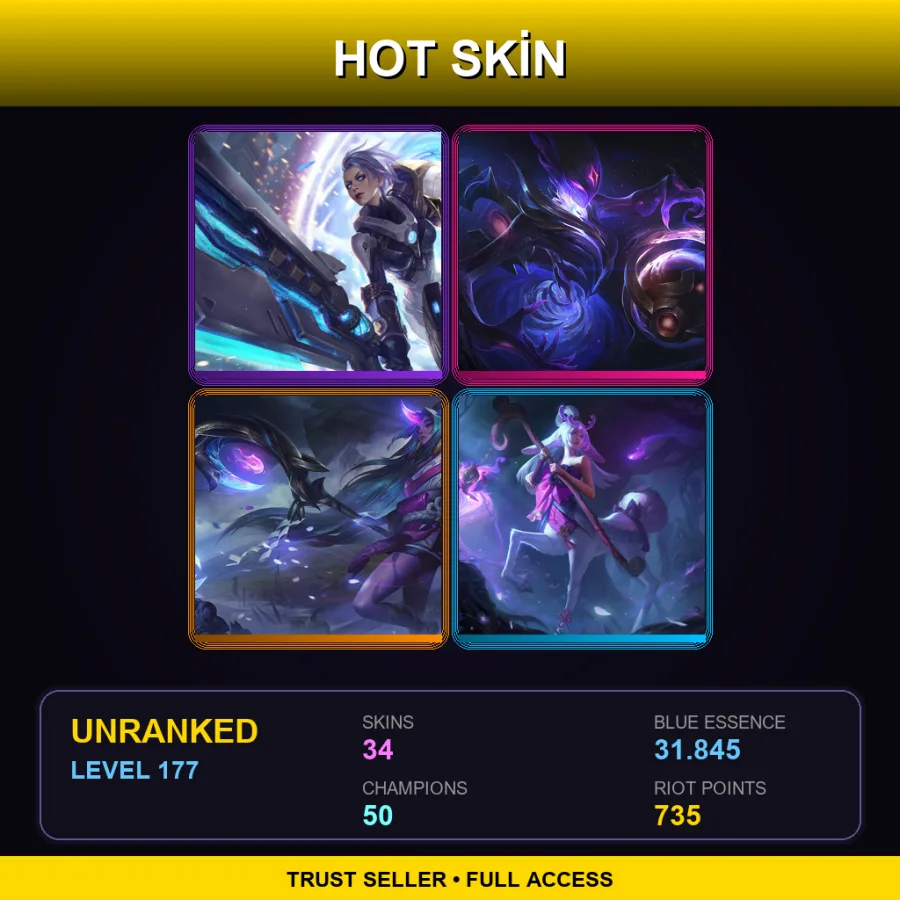 EUW | Lv177 | Unranked | 34 Skin | 50 Champ — LoL account