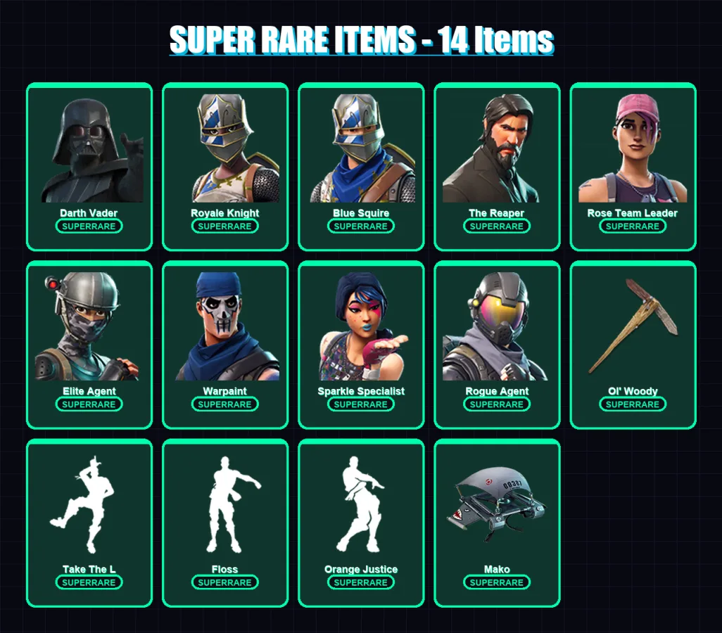 [PS4/PS5/XBOX/PC] | Darth Vader | Royale Knight | Blue Squire | The Reaper | Rose Team Leader | 53 skin | 85 pickaxe | 91 emote | 83 glider | Lv1331