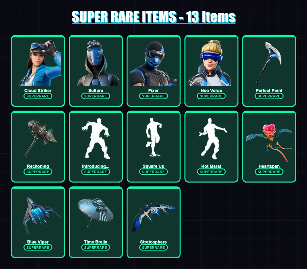 [PS4/PS5/XBOX/PC] | Cloud Striker | Sultura | Fixer | Neo Versa | Ruin | 143 skin | 178 pickaxe | 122 emote | 160 glider | Lv2321