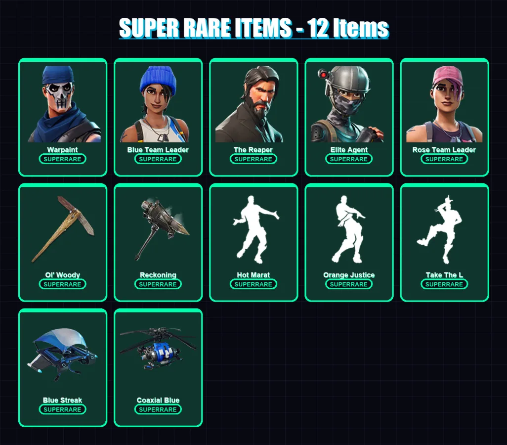 [PC/XBOX] | Warpaint | Blue Team Leader | The Reaper | Elite Agent | Rose Team Leader | 98 skin | 80 pickaxe | 99 emote | 90 glider | Lv1169