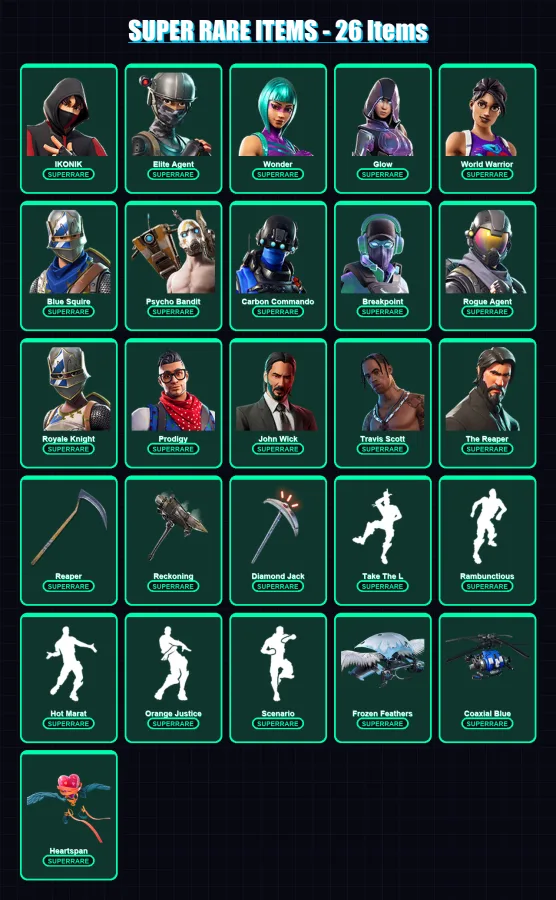 [PC/XBOX] | IKONIK | Elite Agent | Wonder | Glow | World Warrior | 375 skin | 182 pickaxe | 241 emote | 104 glider | Lv1833