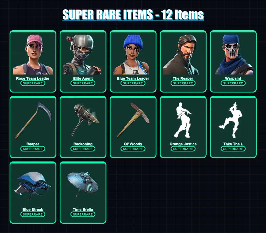 [PC/XBOX] | Rose Team Leader | Elite Agent | Blue Team Leader | The Reaper | Warpaint | 99 skin | 101 pickaxe | 100 emote | 103 glider | Lv1403 — Fortnite account
