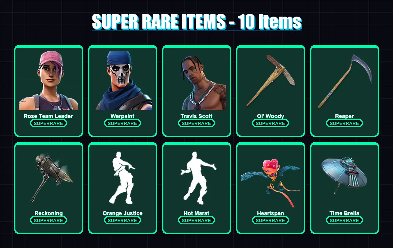 [PC/PSN] | Rose Team Leader | Warpaint | Travis Scott | Spectra Knight | Malice | 106 skin | 97 pickaxe | 103 emote | 97 glider | Lv1301