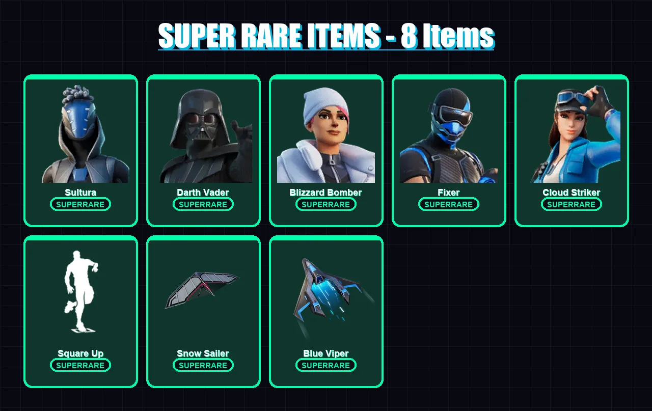 [PS4/PS5/PC] | Sultura | Darth Vader | Blizzard Bomber | Fixer | Cloud Striker | 92 skin | 89 pickaxe | 60 emote | 77 glider | Lv1242