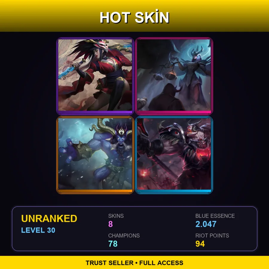 EUW | Lv30 | Unranked | 8 Skin | 78 Champ — LoL account