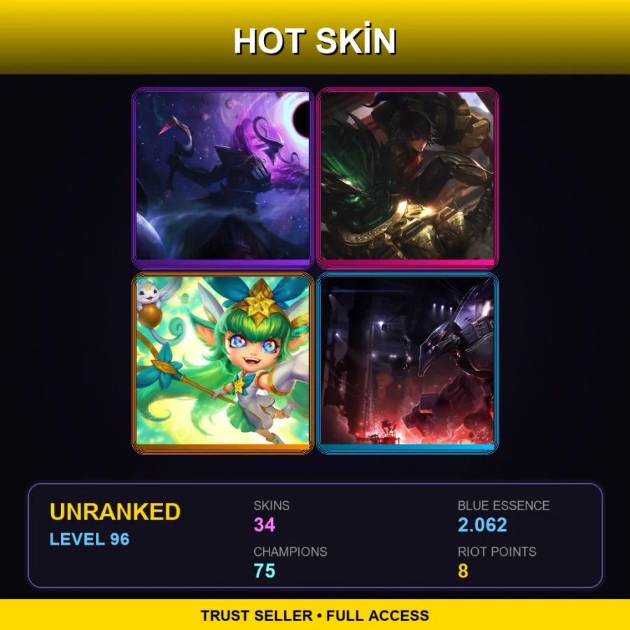 LAN | Lv96 | Unranked | 34 Skin | 75 Champ — LoL account