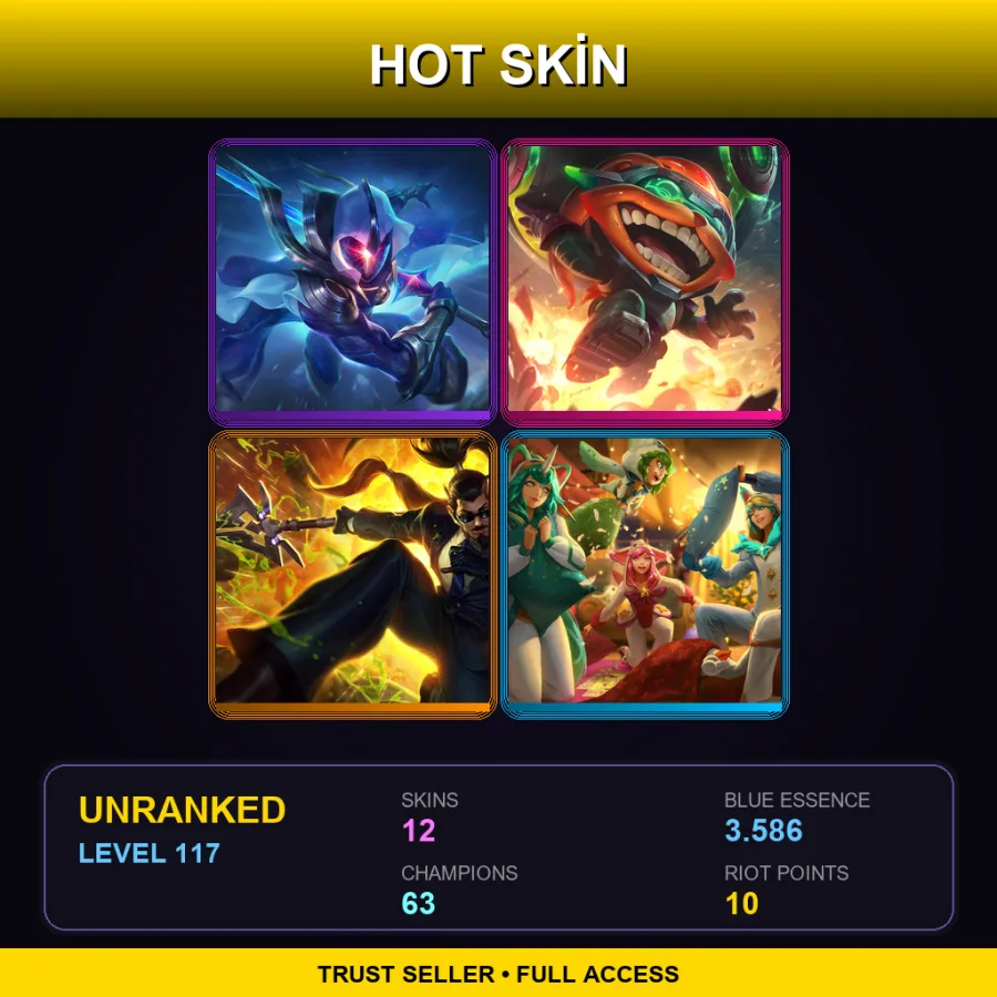 EUW | Lv117 | Unranked | 12 Skin | 63 Champ
