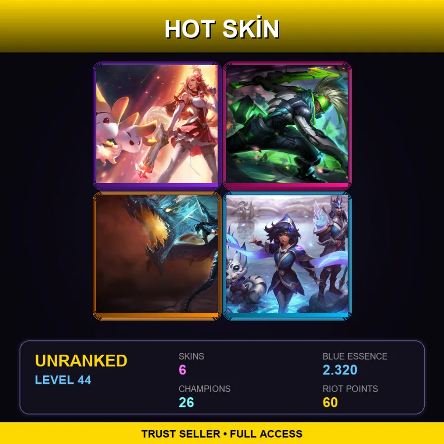 EUW | Lv44 | Unranked | 6 Skin | 26 Champ — LoL account