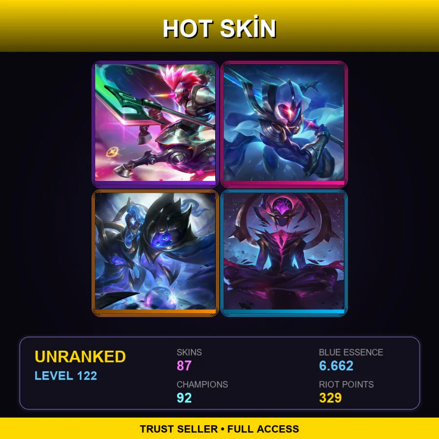 EUW | Lv122 | Unranked | 87 Skin | 92 Champ — LoL account