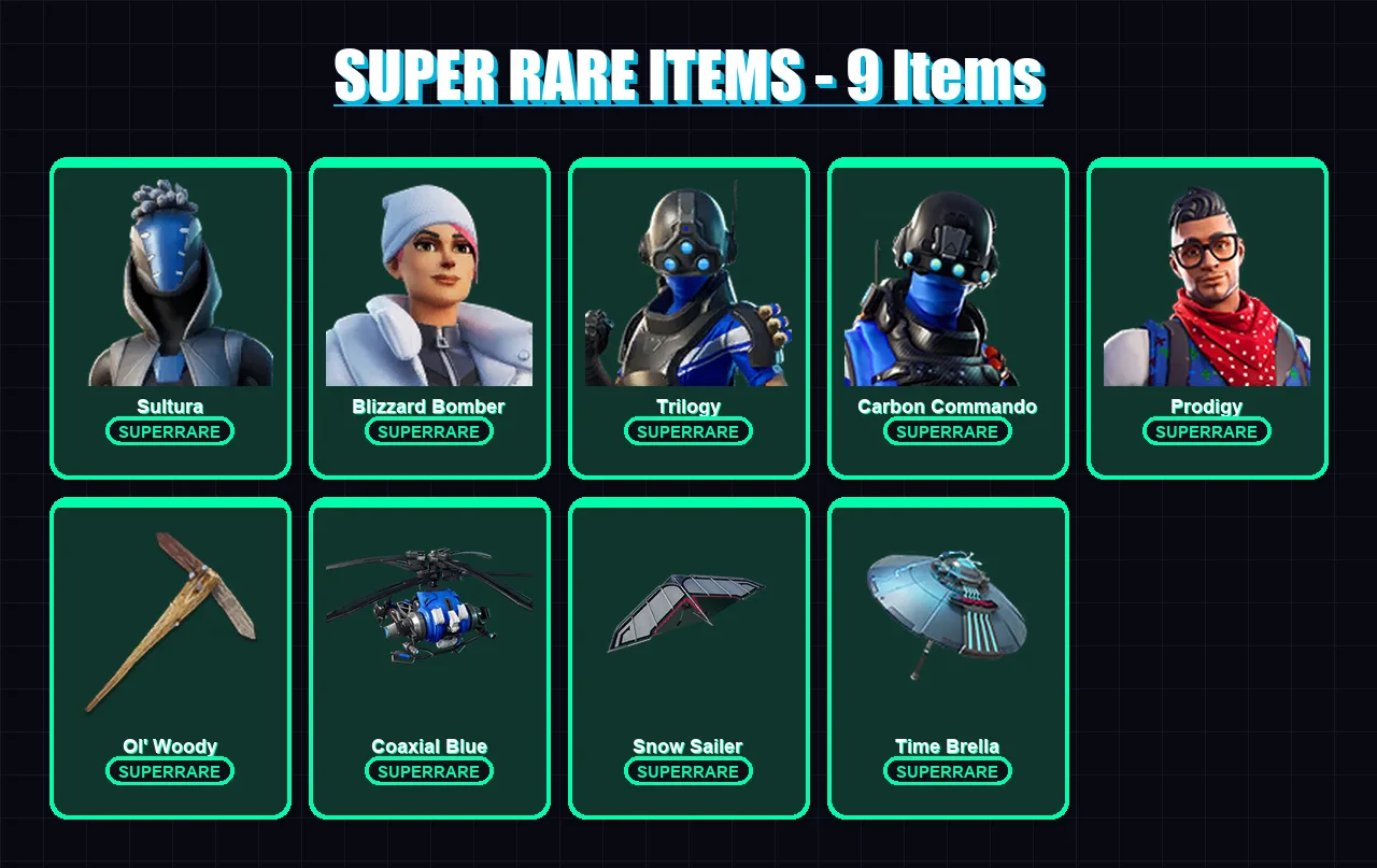 [PS4/PS5/PC] | Sultura | Blizzard Bomber | Trilogy | Carbon Commando | Prodigy | 336 skin | 345 pickaxe | 224 emote | 228 glider | Lv3390 — Fortnite account