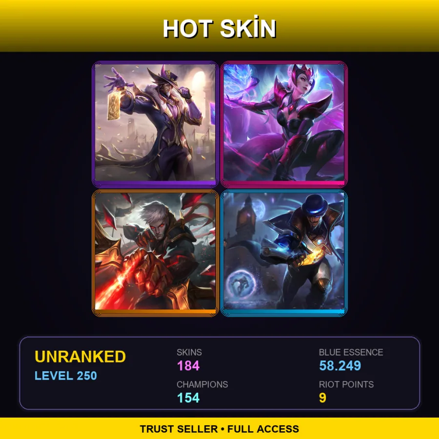 VN | Victorious Twisted Fate | Challenger Ahri | Conqueror Varus | Pulsefire Twisted Fate | 184 Skin | 154 Champ | Lv250