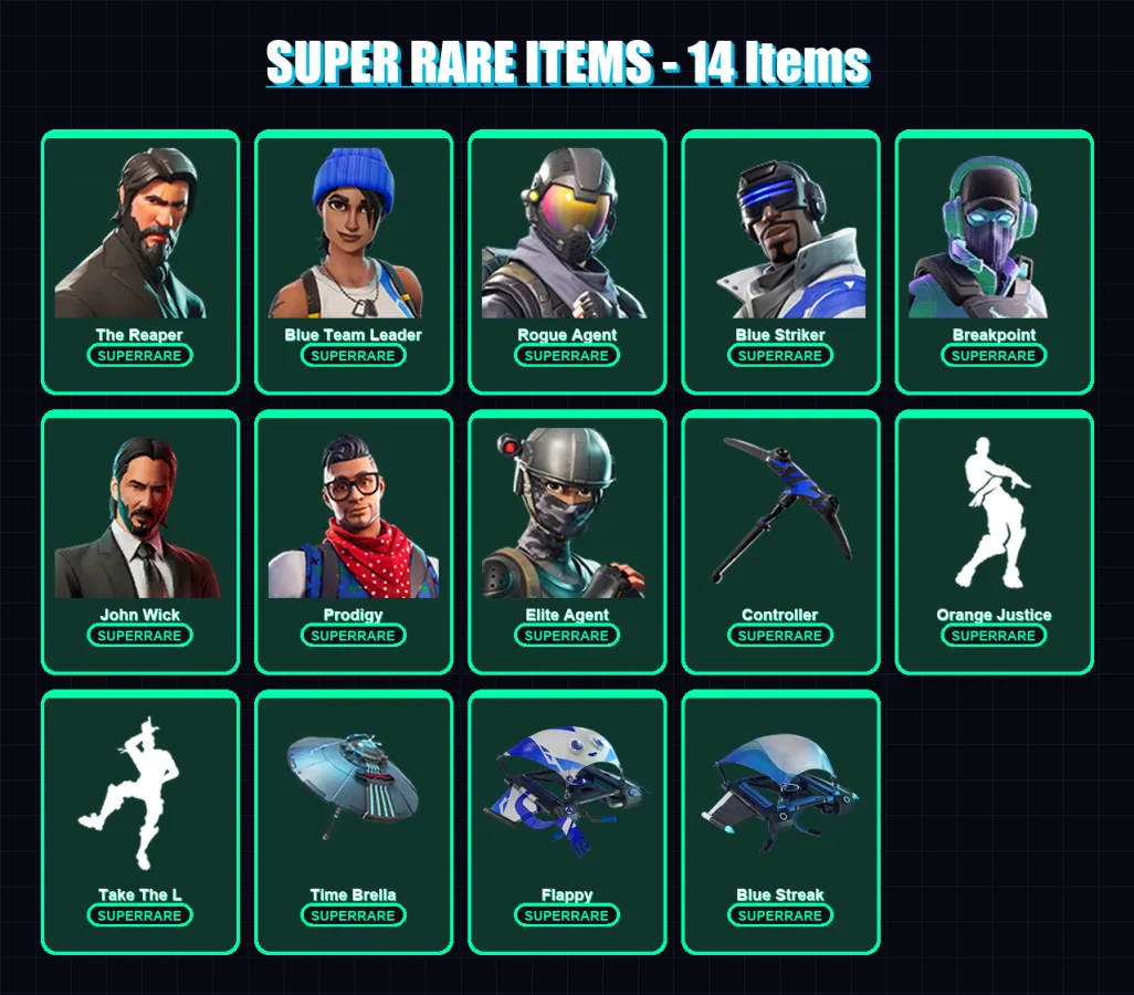 [PC/XBOX] | The Reaper | Blue Team Leader | Rogue Agent | Blue Striker | Breakpoint | 43 skin | 34 pickaxe | 64 emote | 46 glider | Lv698