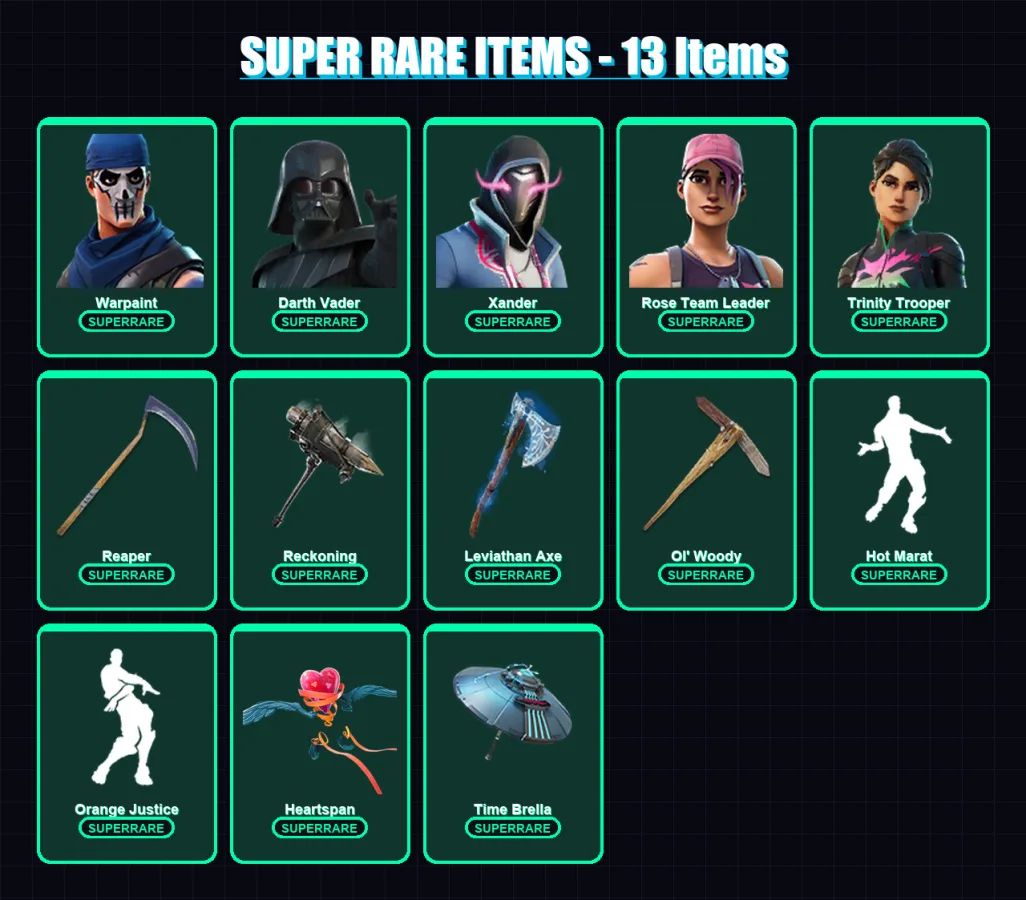 [PC/XBOX/PSN] | Warpaint | Darth Vader | Xander | Rose Team Leader | Trinity Trooper | 472 skin | 413 pickaxe | 689 emote | 276 glider | Lv4414