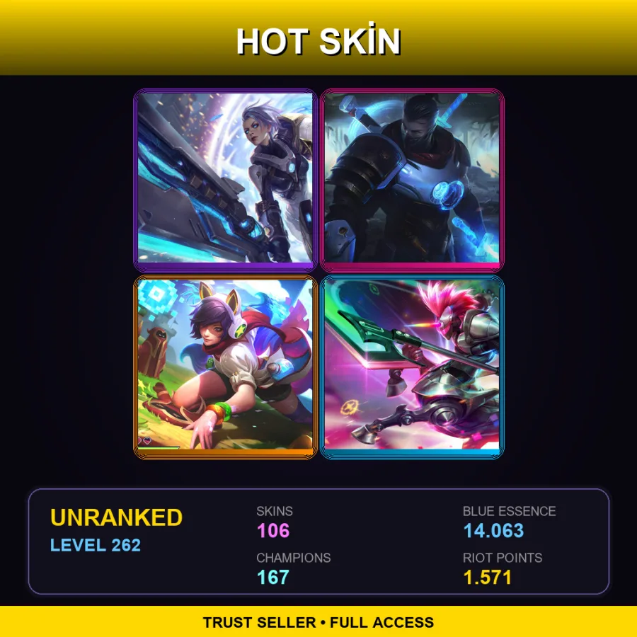 EUW | Lv262 | Unranked | 106 Skin | 167 Champ — LoL account