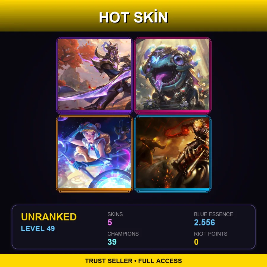 NA | Lv49 | Unranked | 5 Skin | 39 Champ — LoL account