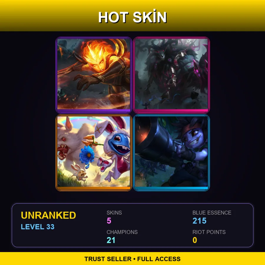 LAN | Infernal Diana | The Thousand-Pierced Bear | Cottontail Fizz | Guerilla Tristana | 5 Skin | 21 Champ | Lv33