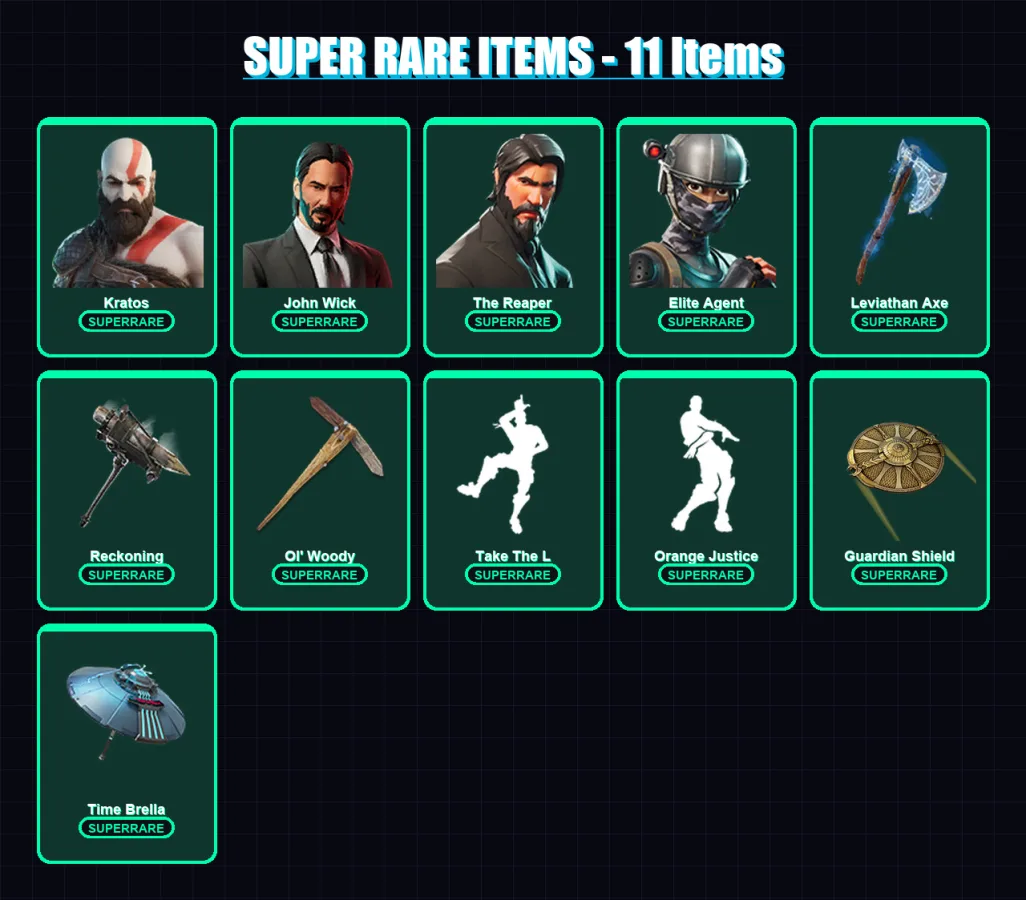 [PC/PSN] | Kratos | John Wick | The Reaper | Elite Agent | Era | 230 skin | 239 pickaxe | 204 emote | 166 glider | Lv1781