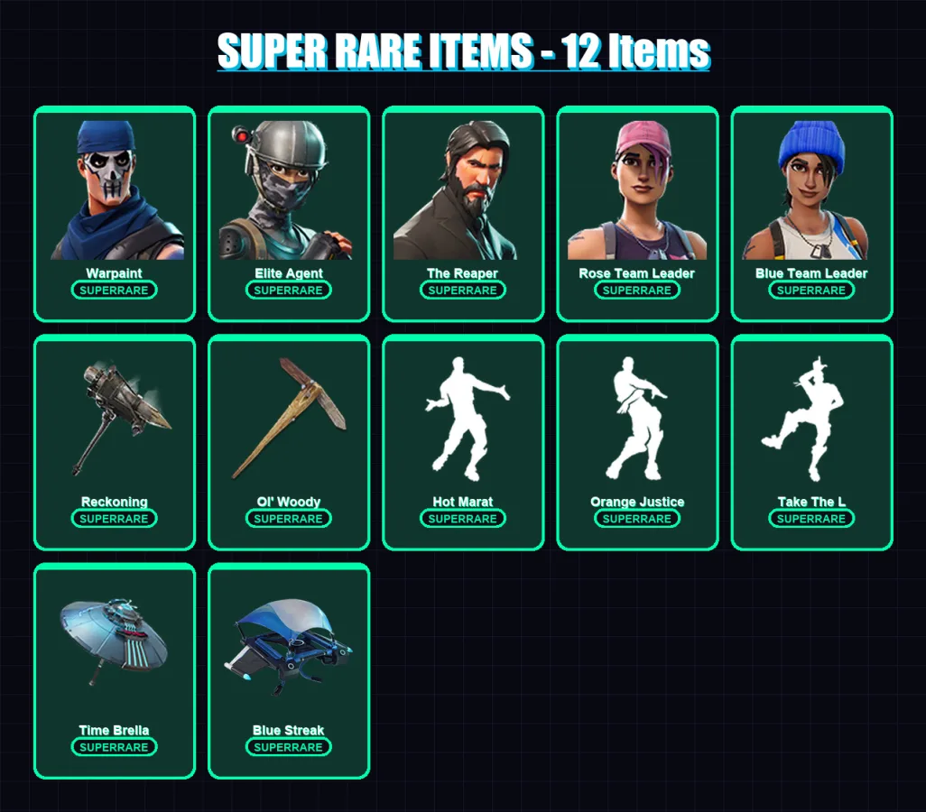 [PC/XBOX] | Warpaint | Elite Agent | The Reaper | Rose Team Leader | Blue Team Leader | 42 skin | 46 pickaxe | 63 emote | 44 glider | Lv672