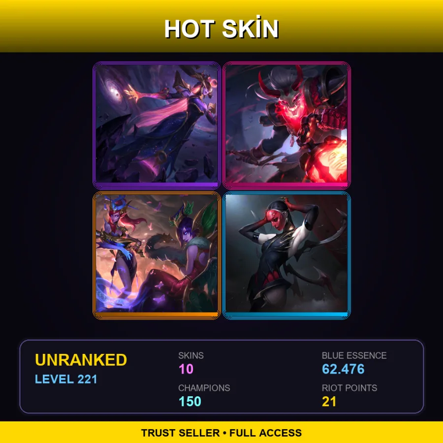 EUW | Lv221 | Unranked | 10 Skin | 150 Champ — LoL account