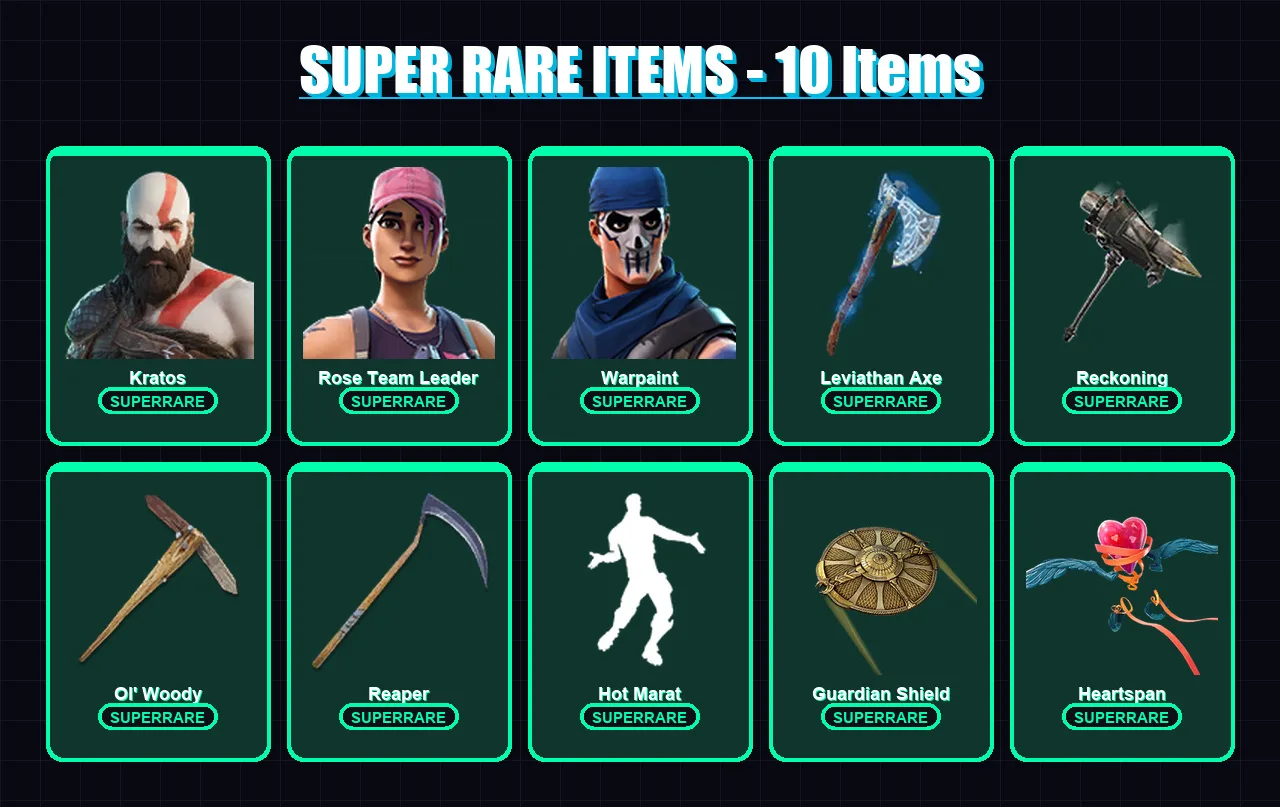 [PC/XBOX/PSN] | Kratos | Rose Team Leader | Warpaint | Mandalorian | Raz | 68 skin | 59 pickaxe | 84 emote | 63 glider | Lv876