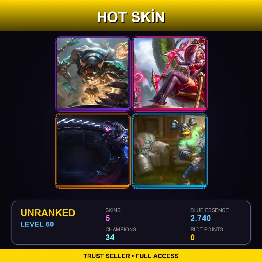 LAN | Lv60 | Unranked | 5 Skin | 34 Champ