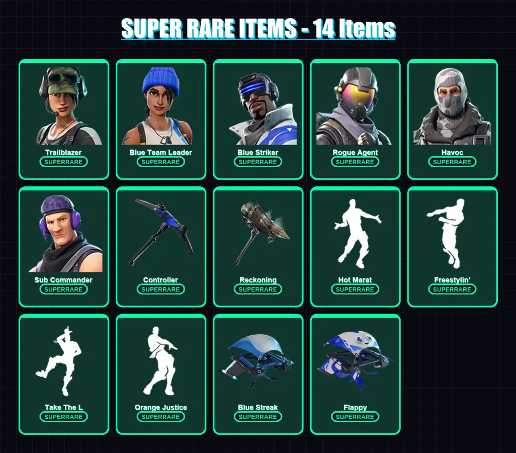 [PS4/PS5/XBOX/PC] | Trailblazer | Blue Team Leader | Blue Striker | Rogue Agent | Havoc | 53 skin | 29 pickaxe | 40 emote | 33 glider | Lv433