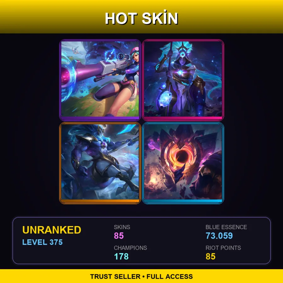 LAN | Lv375 | Unranked | 85 Skin | 178 Champ — LoL account