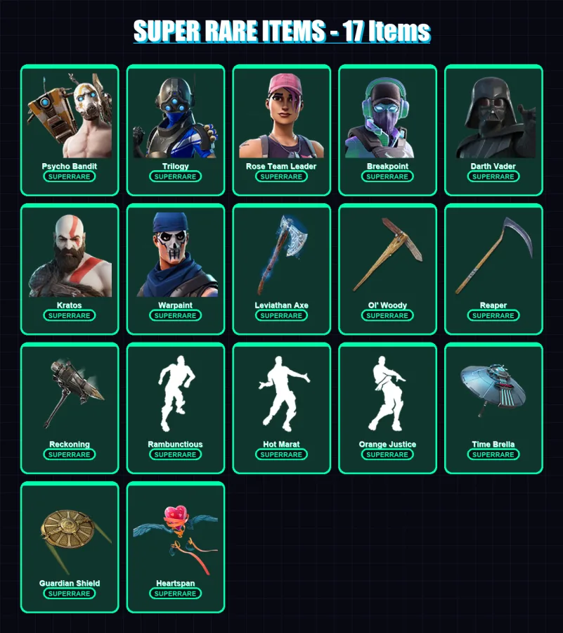 [PC] | Psycho Bandit | Trilogy | Rose Team Leader | Breakpoint | Darth Vader | 371 skin | 361 pickaxe | 266 emote | 274 glider | Lv3255