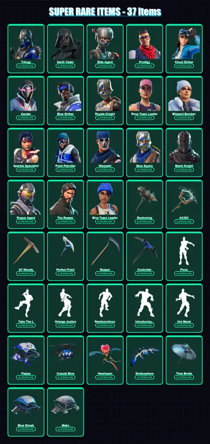 [PS4/PS5/XBOX/PC] | Trilogy | Darth Vader | Elite Agent | Prodigy | Cloud Striker | 225 skin | 222 pickaxe | 212 emote | 213 glider | Lv3472