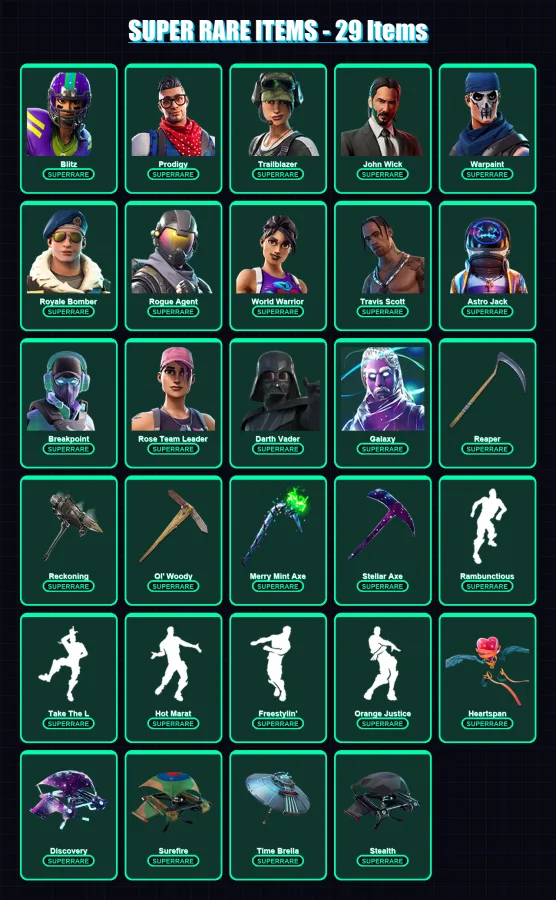[PC] | Blitz | Prodigy | Trailblazer | John Wick | Warpaint | 452 skin | 284 pickaxe | 322 emote | 166 glider | Lv1382