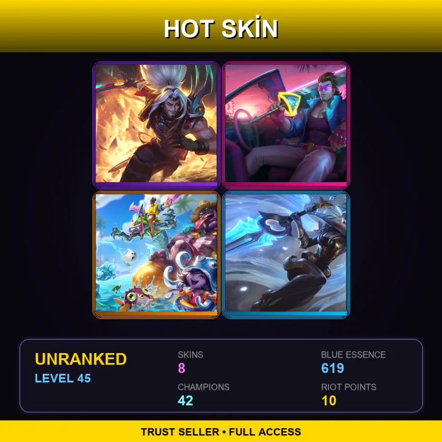 EUNE | Lv45 | Unranked | 8 Skin | 42 Champ — LoL account