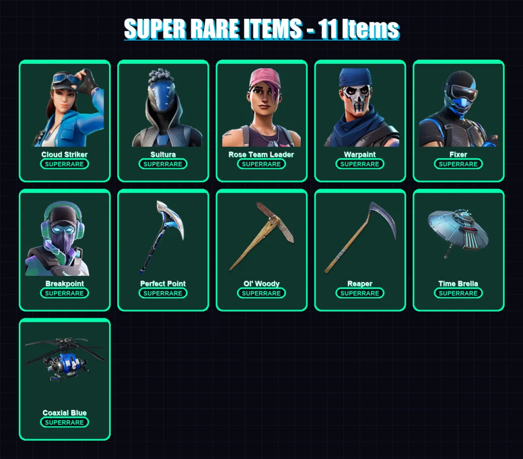 [PS4/PS5/XBOX/PC] | Cloud Striker | Sultura | Rose Team Leader | Warpaint | Fixer | 101 skin | 105 pickaxe | 83 emote | 95 glider | Lv1469