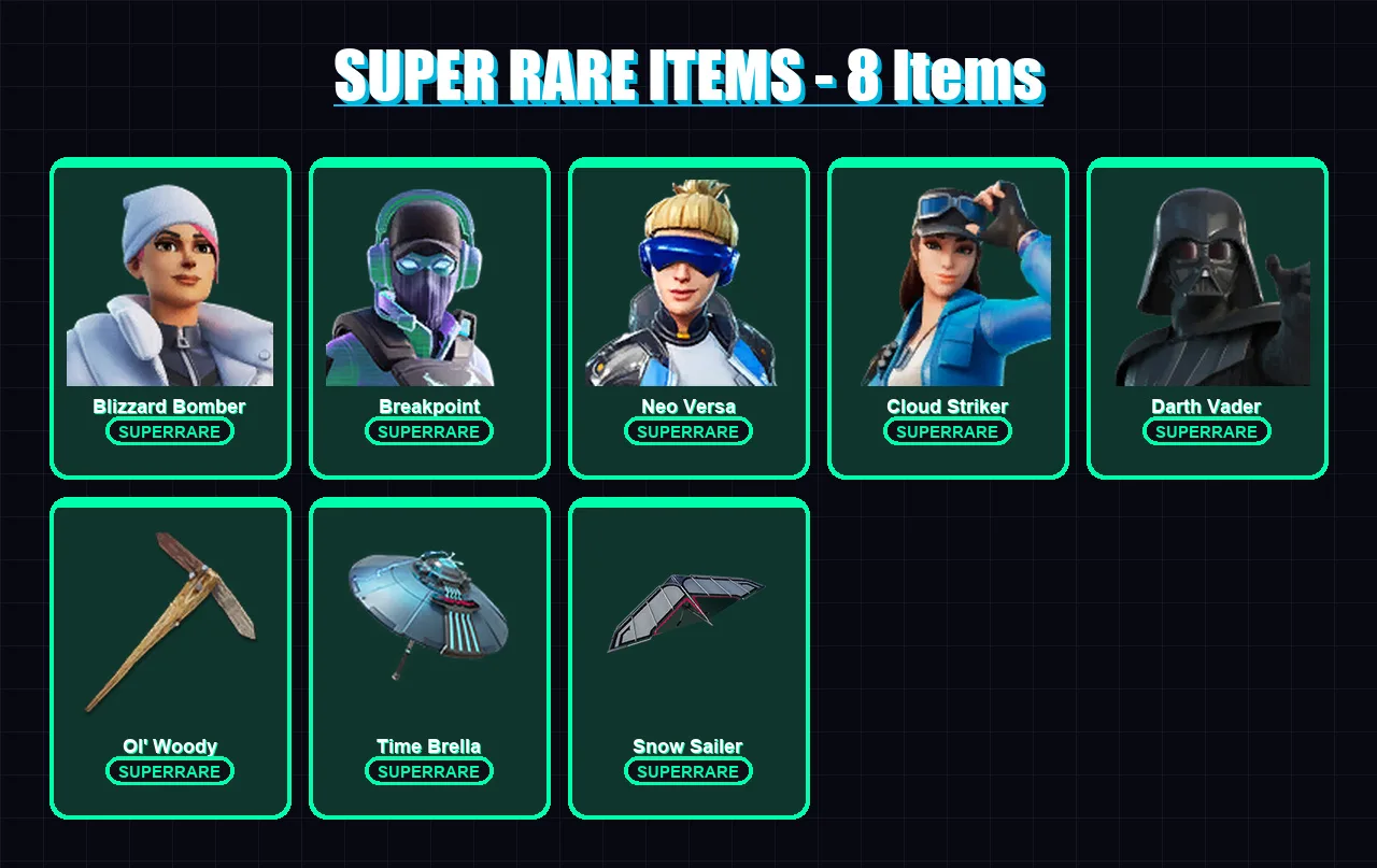 [PS4/PS5/XBOX/PC] | Blizzard Bomber | Breakpoint | Neo Versa | Cloud Striker | Darth Vader | 154 skin | 160 pickaxe | 133 emote | 147 glider | Lv271