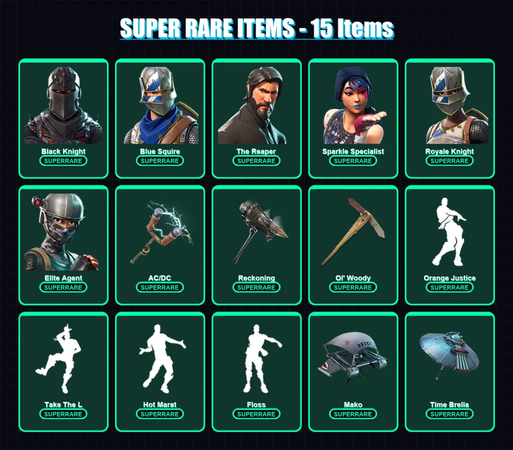 [PC] | Black Knight | Blue Squire | The Reaper | Sparkle Specialist | Royale Knight | 34 skin | 40 pickaxe | 49 emote | 52 glider | Lv785