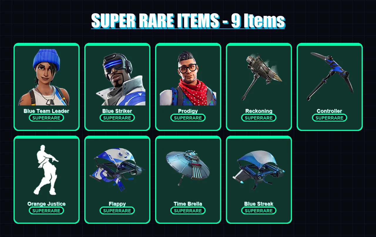 [PC/XBOX] | Blue Team Leader | Blue Striker | Prodigy | Calamity | Lynx | 34 skin | 33 pickaxe | 33 emote | 37 glider | Lv650