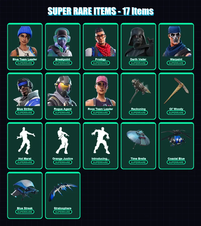 [PS4/PS5/PC] | Blue Team Leader | Breakpoint | Prodigy | Darth Vader | Warpaint | 107 skin | 130 pickaxe | 127 emote | 123 glider | Lv1880