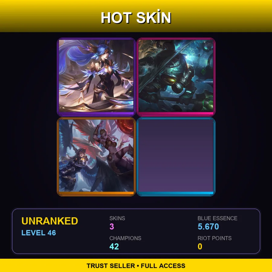 SG | Lv46 | Unranked | 3 Skin | 42 Champ — LoL account