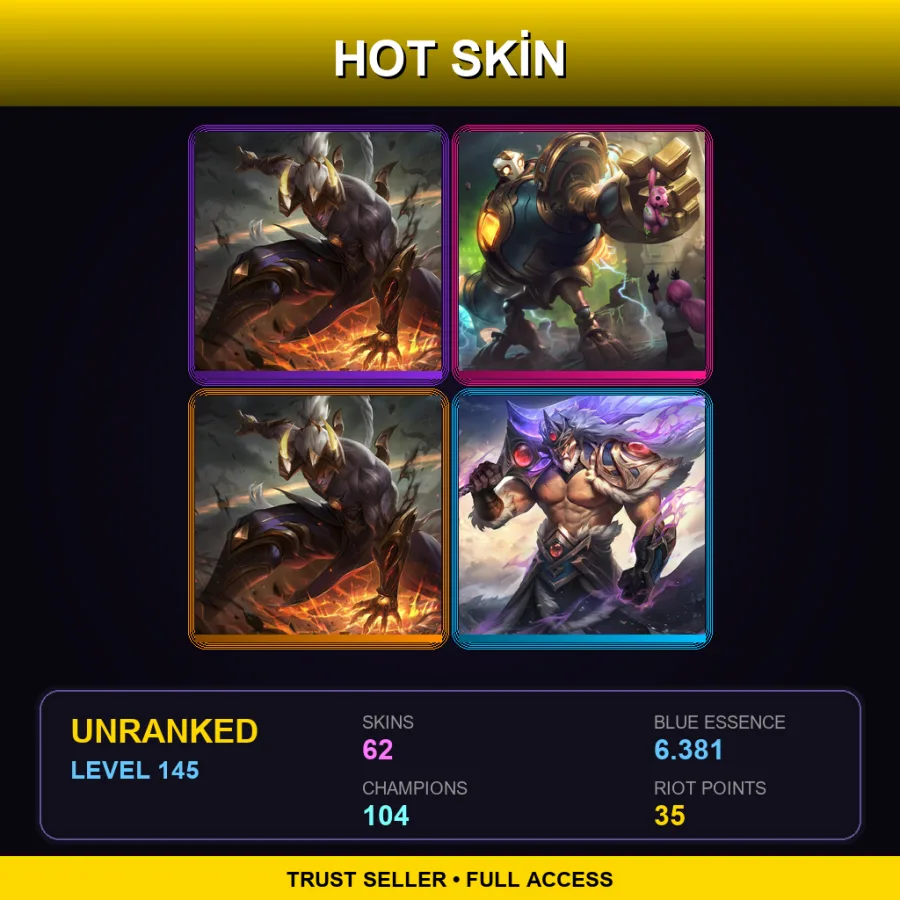 TR | Lv145 | Unranked | 62 Skin | 104 Champ