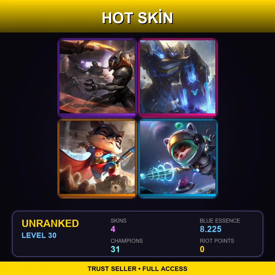 EUNE | Lv30 | Unranked | 4 Skin | 31 Champ — LoL account