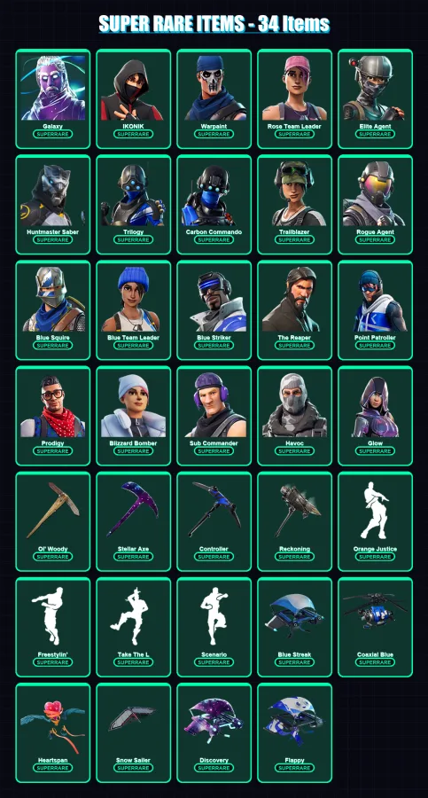 [SWITCH/XBOX/PSN/PC] | Galaxy | IKONIK | Warpaint | Rose Team Leader | Elite Agent | 130 skin | 66 pickaxe | 112 emote | 76 glider | Lv759