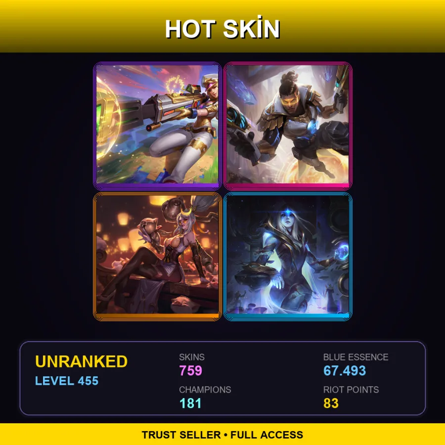 EUW | Lv455 | Unranked | 759 Skin | 181 Champ — LoL account