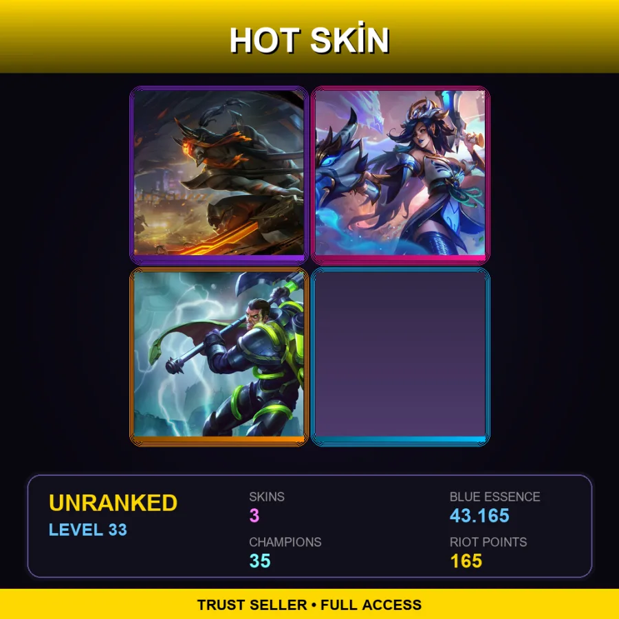 SG | Lv33 | Unranked | 3 Skin | 35 Champ — LoL account