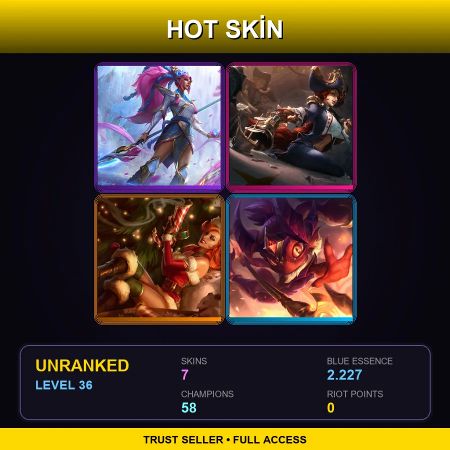 TR | Spirit Blossom Nidalee | Waterloo Miss Fortune | Candy Cane Miss Fortune | Little Devil Fizz | 7 Skin | 58 Champ | Lv36