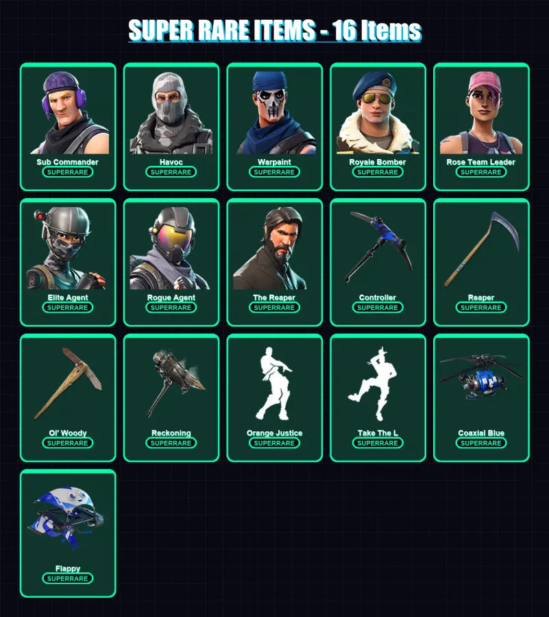[PC/XBOX/PSN] | Sub Commander | Havoc | Warpaint | Royale Bomber | Rose Team Leader | 82 skin | 77 pickaxe | 72 emote | 78 glider | Lv1124