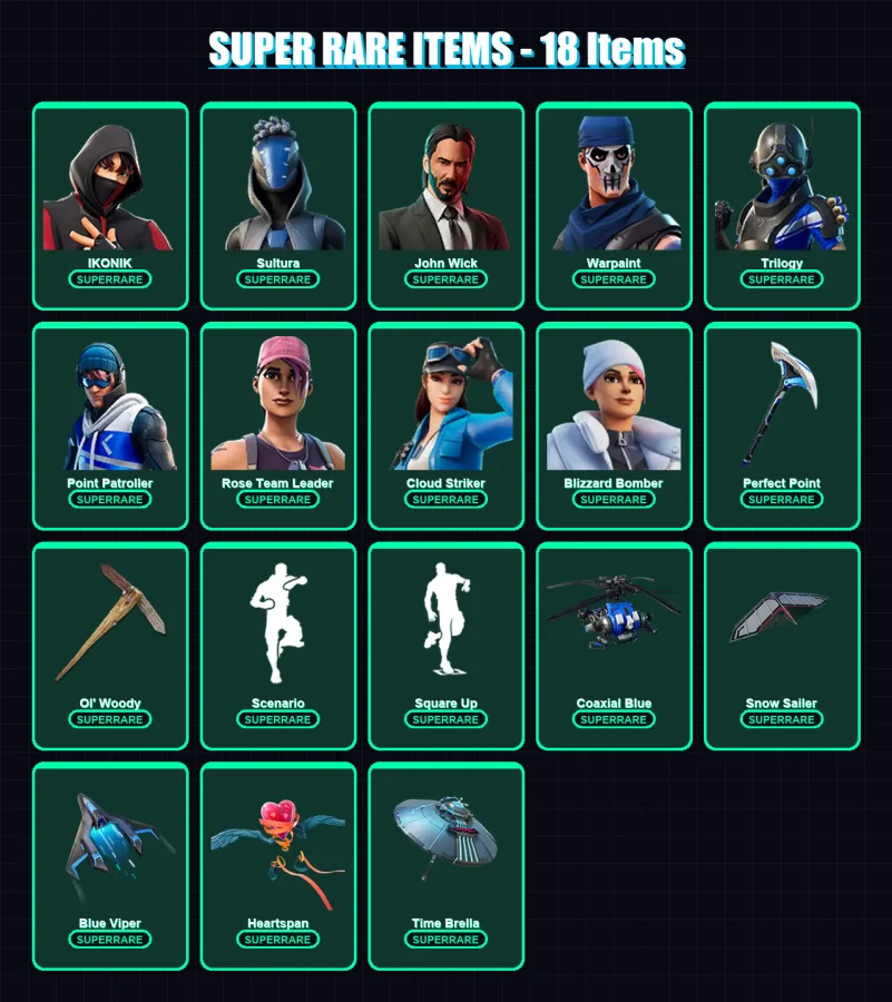 [PS4/PS5/XBOX/PC] | IKONIK | Sultura | John Wick | Warpaint | Trilogy | 112 skin | 139 pickaxe | 121 emote | 129 glider | Lv1604 — Fortnite account