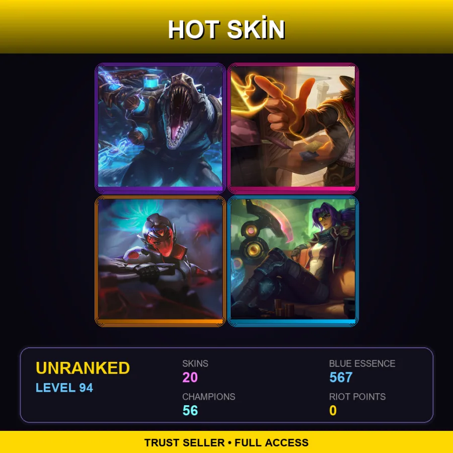 SG | Lv94 | Unranked | 20 Skin | 56 Champ — LoL account